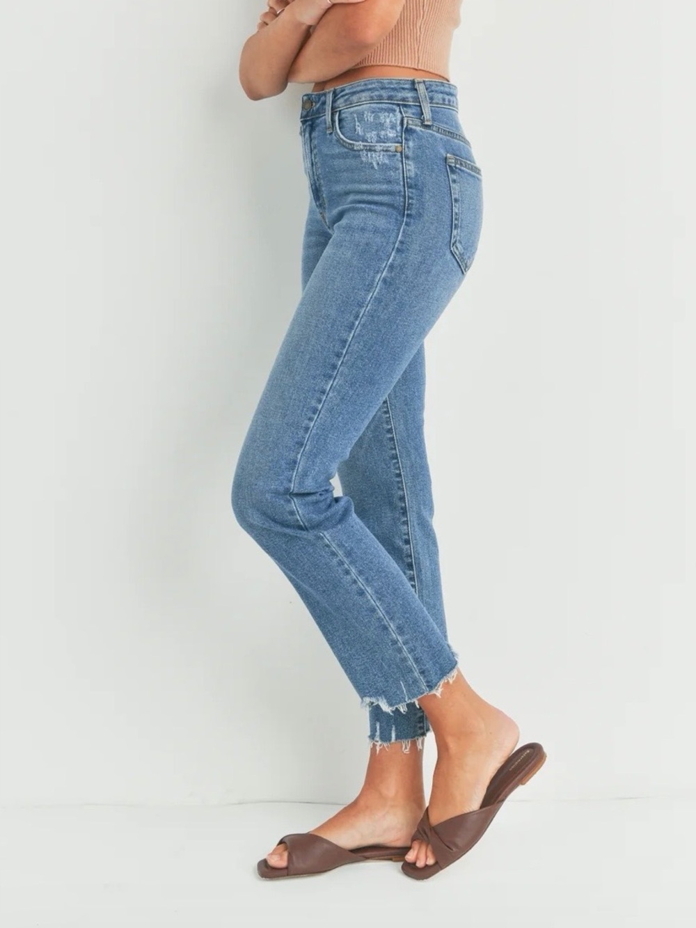 Just Black Denim Vintage Straight Leg Jeans — Size 31 — Frayed Hem 27” Inseam - Picture 3 of 14